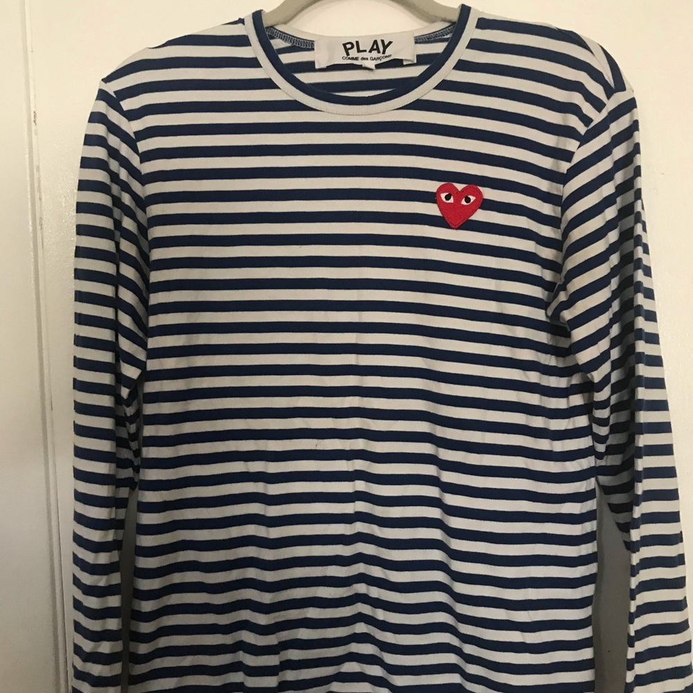 Commes Des Garçons Blue Long Sleeve Striped Tee